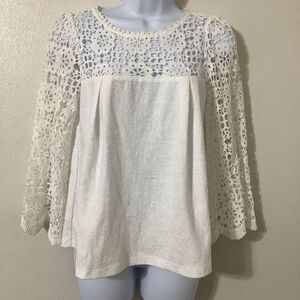 Eri + Ali White Lace Peasant Oversized Boho Hippie Beachy Casual Summer Top XS